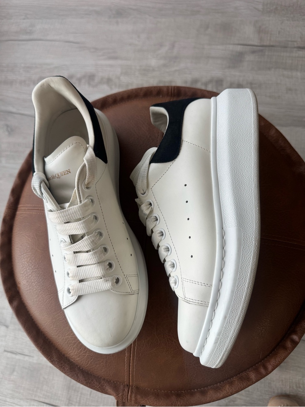 White Leather Sneakers with Black Heel Tab - Designer Style